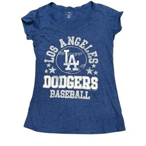 MLB LA Dodgers VNeck Fitted Med Blue Baseball Womens Tee